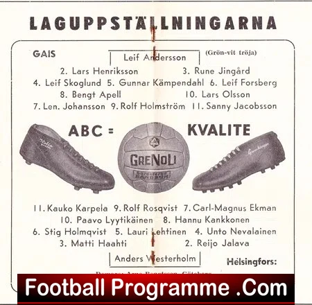Gais Goteborgs Atlet v Helsingfors Helsinki 1959 - Ullevi Sweden