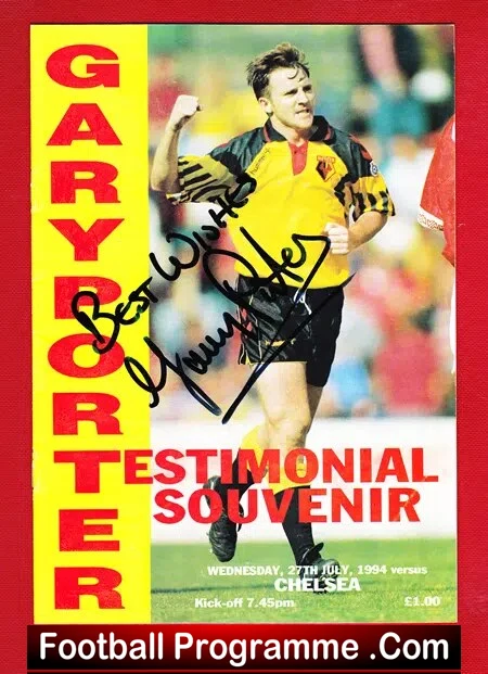 Gary Porter Testimonial Benefit Game Watford 1994 – SIGNED