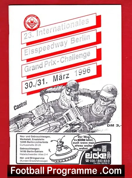 Germany Berlin Speedway Programme Grand Prix 1996 + Ticket