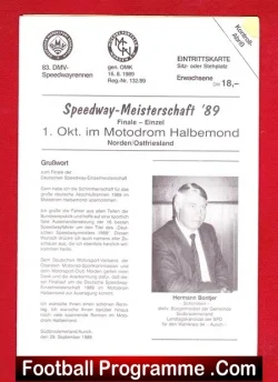 Germany Meisterschaft Speedway Programme Deutsche Final 1989