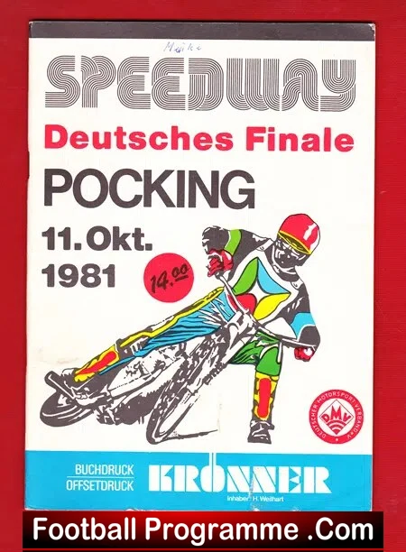Germany Pocking Speedway Programme Deutsches Final 1981