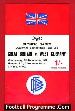 Great Britain v Germany 1967 - Olympic Football Team 67 - sport programme