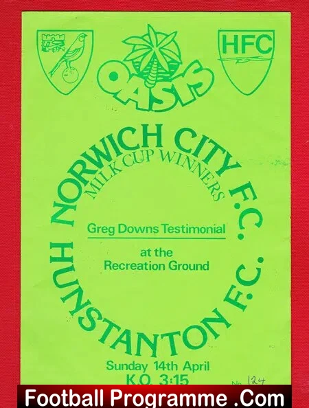 Greg Downs Testimonial Benefit Match Norwich City Programme - football programme