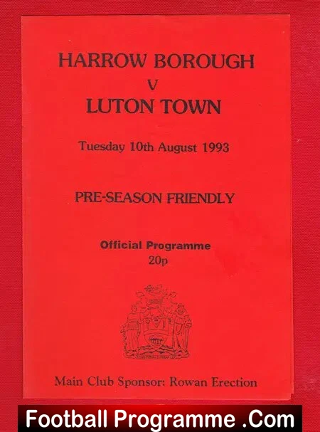 Harrow Borough v Luton Town 1993 – Pre Season Friendly Match