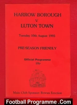 Harrow Borough v Luton Town 1993 - Pre Season Friendly Match - football programme
