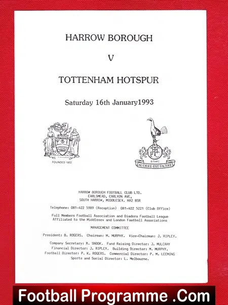 Harrow Borough v Tottenham 1993 – Friendly Match