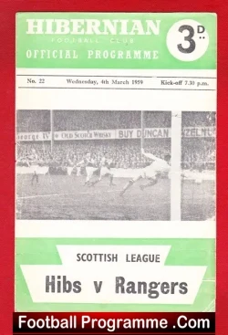 Hibernian Hibs v Glasgow Rangers 1959