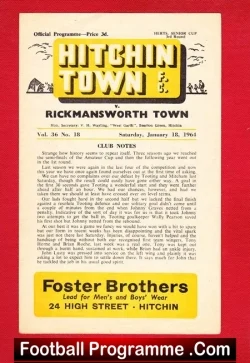 Hitchin Town v Rickmansworth Town 1964 – Herts Senior Cup