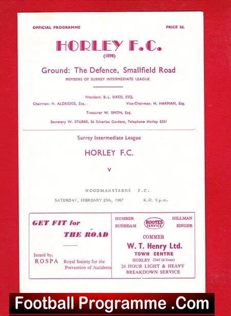 Horley v Woodmansterne 1967 – Surrey League