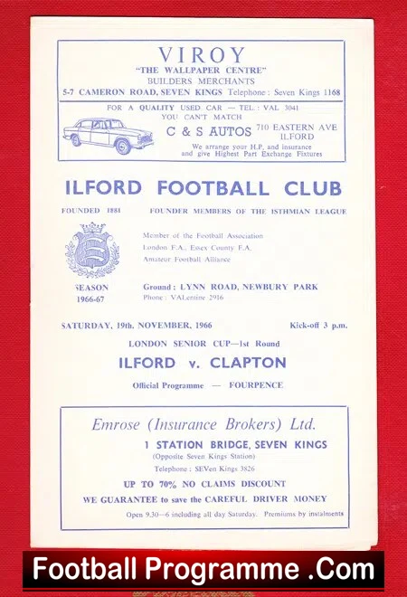 Ilford v Clapton 1966 – Senior Cup