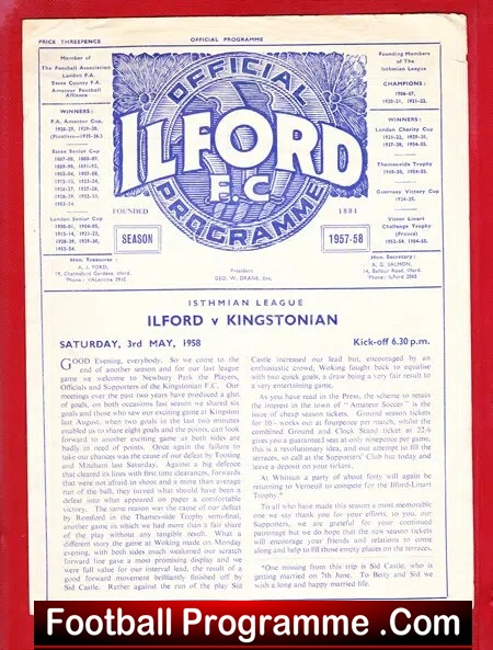 Ilford v Kingstonian 1958