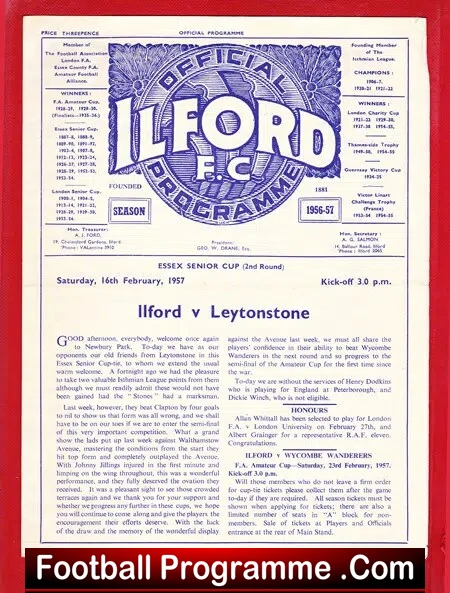 Ilford v Leytonstone 1957 - Essex Senior Cup
