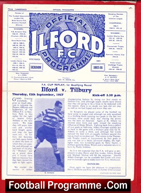 Ilford v Tilbury 1957 – FA Cup Replay
