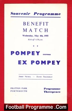Jimmy Nichol Thackeray Testimonial Benefit Match Portsmouth 1955 - football programme