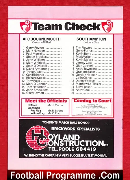 John Kirk Testimonial Benefit Match Bournemouth 1987 - Signed