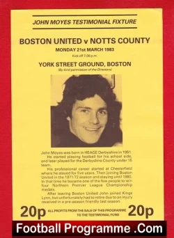 John Moyes Testimonial Benefit Match Boston United 1983 - football programme