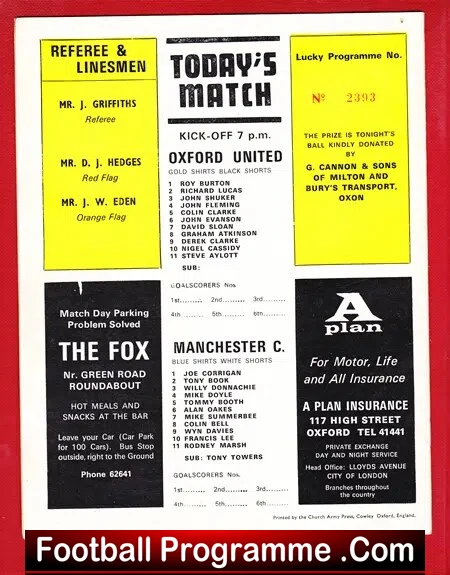 John Shuker Testimonial Benefit Match Oxford United 1972