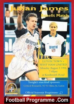 Julian James Testimonial Benefit Match Luton Town 1996 - Signed - football programme