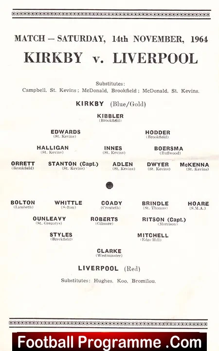 Kirkby v Liverpool 1964 - School Boys match