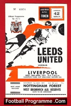 Leeds United v Liverpool 1971 – European Fairs Cup Semi Final