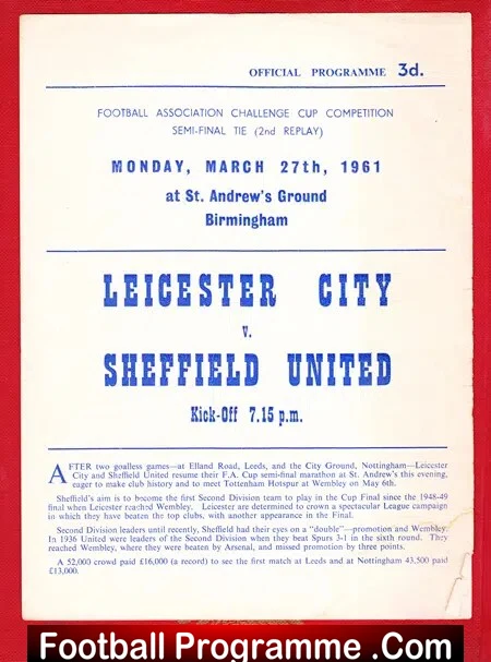 Leicester City v Sheffield United 1961 FA Cup Semi Final Replay