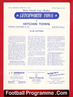Letchworth Town v Hitchin Town 1962 – Herts Charity Cup Replay