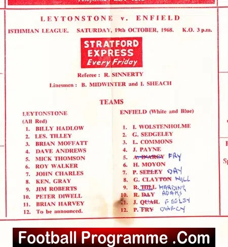 Leytonstone v Enfield 1968 - to clear