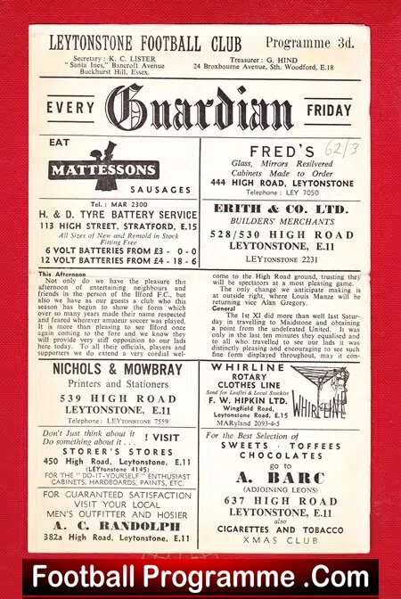 Leytonstone v Ilford 1962