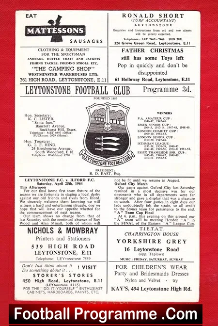 Leytonstone v Ilford 1964