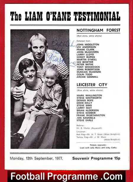 Liam O’Kane Testimonial Benefit Nottingham Forest 1977 – Signed