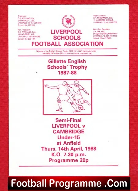 Liverpool Boys v Cambridge Boys 1988 – Schoolboys Cup Semi Final