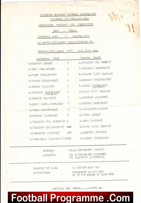 Liverpool Boys v Chester Boys 1967 - at Penny Lane