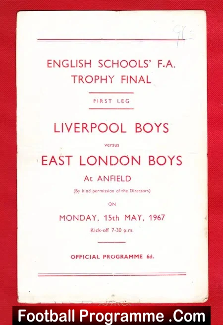 Liverpool Boys v East London Boys 1967 – Schoolboys at Anfield