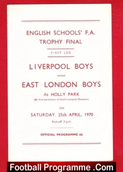 Liverpool Boys v East London Boys 1970 - School Boys Cup Final - football programme