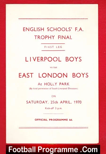 Liverpool Boys v East London Boys 1970 – School Boy Trophy Final