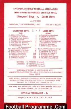 Liverpool Boys v Leeds Boys 1972 – Schoolboys Cup Final