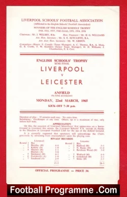 Liverpool Boys v Leicester Boys 1965 - Schoolboys Semi Final - football programme
