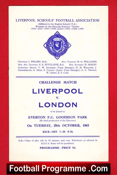 Liverpool Boys v London Boys 1963 – Schoolboys Goodison Park