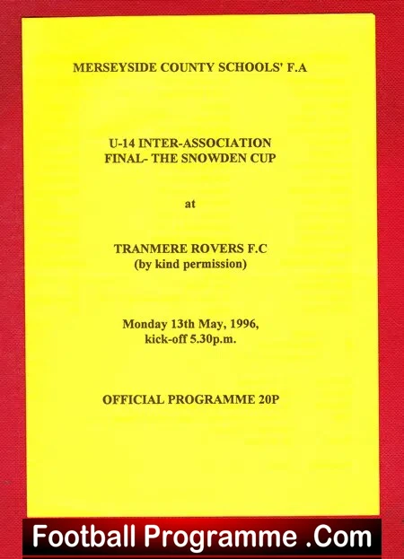 Liverpool Boys v Sefton 1996 – Under 14 Cup Final at Tranmere