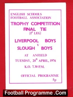Liverpool Boys v Slough Boys 1976 - Trophy Cup Final - football programme
