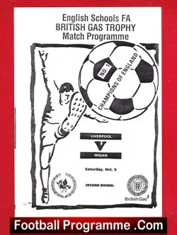 Liverpool Boys v Wigan Boys 1980s - Trophy Cup 2nd Round - football programme