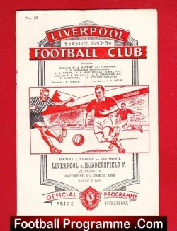 Liverpool v Huddersfield Town 1954 - football programme
