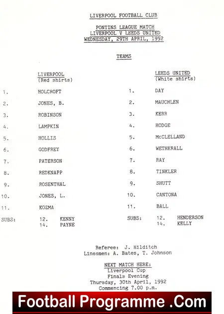 Liverpool v Leeds United 1992 – Reserves Eric CANTONA