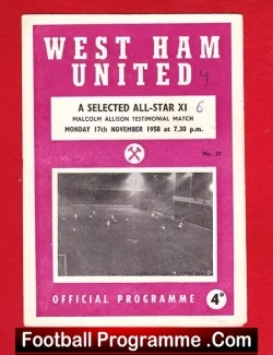 Malcolm Allison Testimonial Benefit Match West Ham United 1958 B Charlton