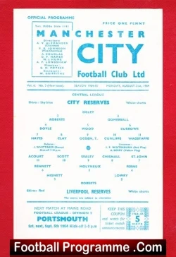 Manchester City v Liverpool 1964 – Reserves Match
