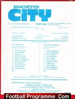 Manchester City v Liverpool 1978 – Reserves Match