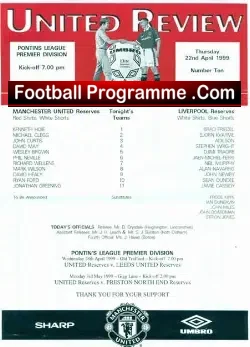 Manchester United v Liverpool 1999 - Reserves Treble Season - football programme