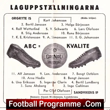 Orgryte v Sandvikens 1959 - Ullevi Sweden