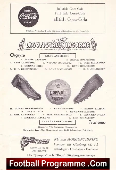 Orgryte v Tranemo 1958 - Sweden Football Team
