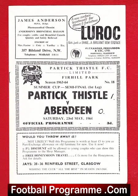 Partick Thistle v Aberdeen 1964 – Semi Final